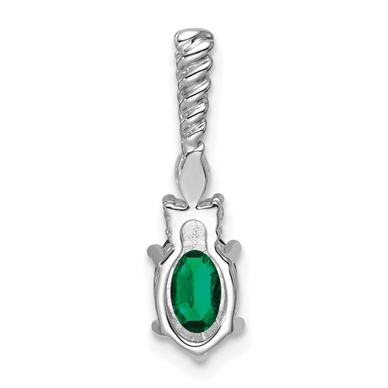 14K White Gold Diamond and 7x5 Oval May/Lab Created Emerald Twisted Chain Slide