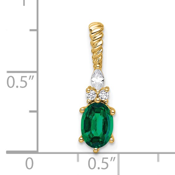 14K Diamond and 7x5 Oval May/Lab Created Emerald Twisted Chain Slide