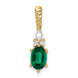 14K Diamond and 7x5 Oval May/Lab Created Emerald Twisted Chain Slide