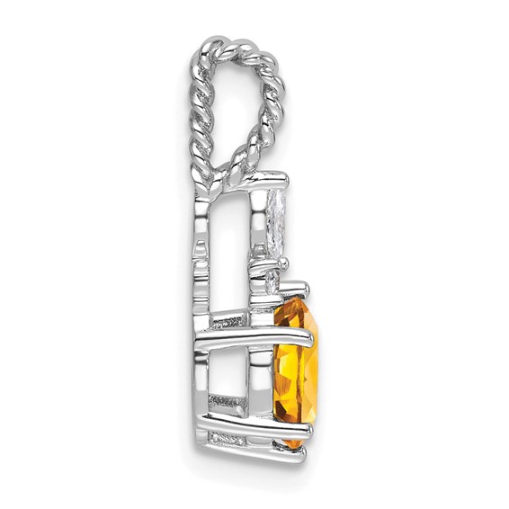 14K White Gold Diamond and 7x5 Oval November/Citrine Twisted Chain Slide