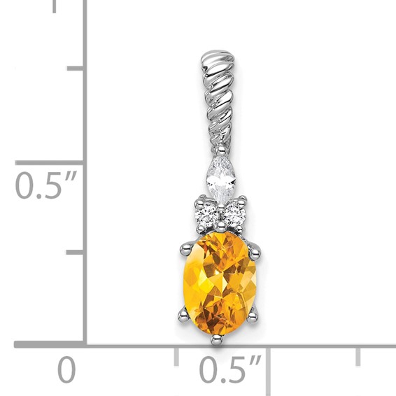 14K White Gold Diamond and 7x5 Oval November/Citrine Twisted Chain Slide