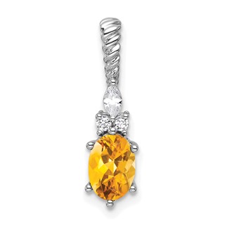 14K White Gold Diamond and 7x5 Oval November/Citrine Twisted Chain Slide