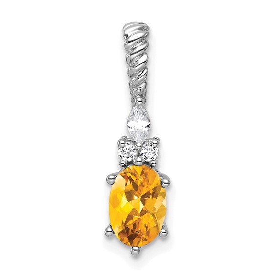 14K White Gold Diamond and 7x5 Oval November/Citrine Twisted Chain Slide