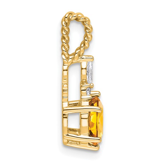 14K Diamond and 7x5 Oval November/Citrine Twisted Chain Slide