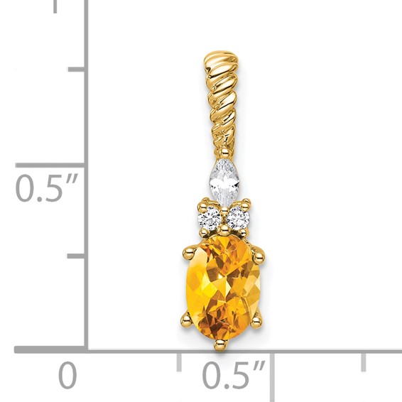 14K Diamond and 7x5 Oval November/Citrine Twisted Chain Slide