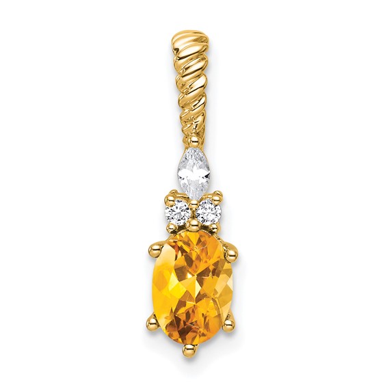 14K Diamond and 7x5 Oval November/Citrine Twisted Chain Slide