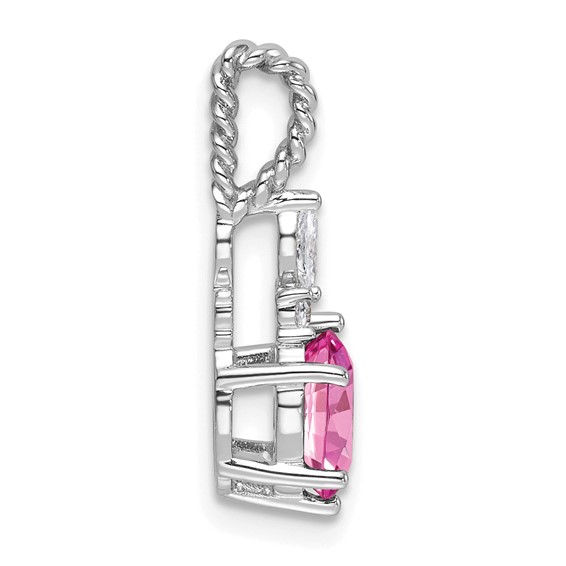14K White Gold Diamond and 7x5 Oval October/Lab Created Pink Sapphire Twisted Chain Slide