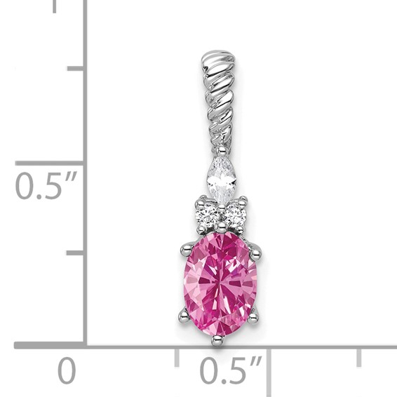 14K White Gold Diamond and 7x5 Oval October/Lab Created Pink Sapphire Twisted Chain Slide