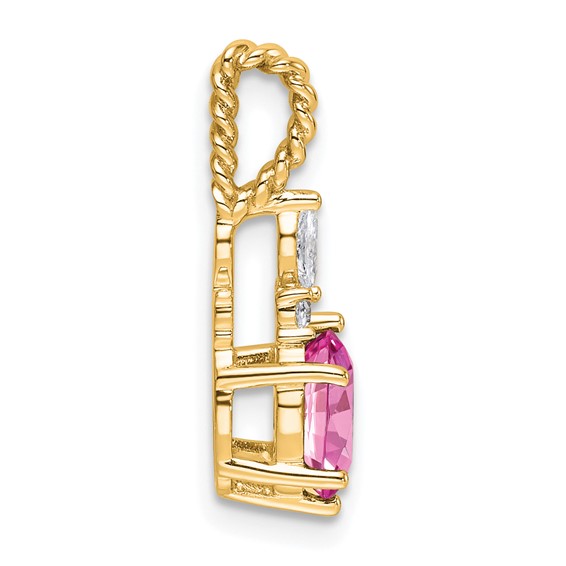 14K Diamond and 7x5 Oval October/Lab Created Pink Sapphire Twisted Chain Slide