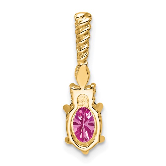14K Diamond and 7x5 Oval October/Lab Created Pink Sapphire Twisted Chain Slide