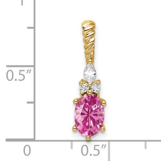 14K Diamond and 7x5 Oval October/Lab Created Pink Sapphire Twisted Chain Slide