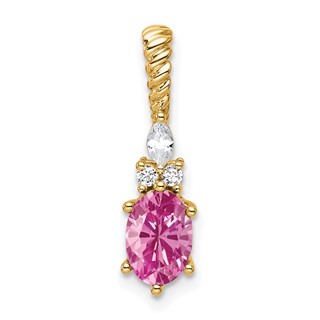 14K Diamond and 7x5 Oval October/Lab Created Pink Sapphire Twisted Chain Slide