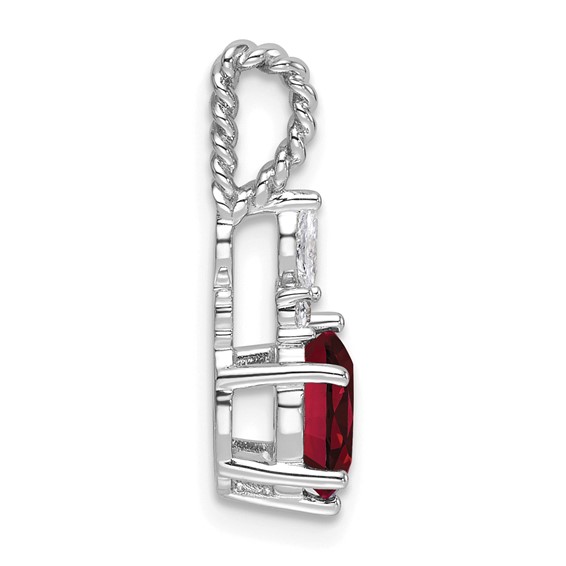 14K White Gold Diamond and 7x5 Oval July/Lab Created Ruby Twisted Chain Slide