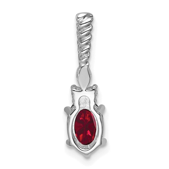 14K White Gold Diamond and 7x5 Oval July/Lab Created Ruby Twisted Chain Slide