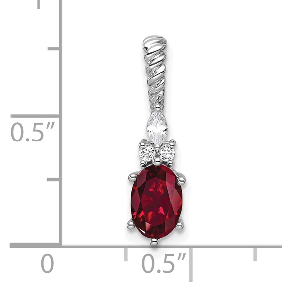 14K White Gold Diamond and 7x5 Oval July/Lab Created Ruby Twisted Chain Slide