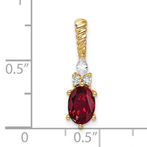 14K Diamond and 7x5 Oval July/Lab Created Ruby Twisted Chain Slide