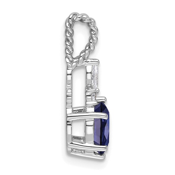 14K White Gold Diamond and 7x5 Oval September/Lab Created Sapphire Twisted Chain Slide
