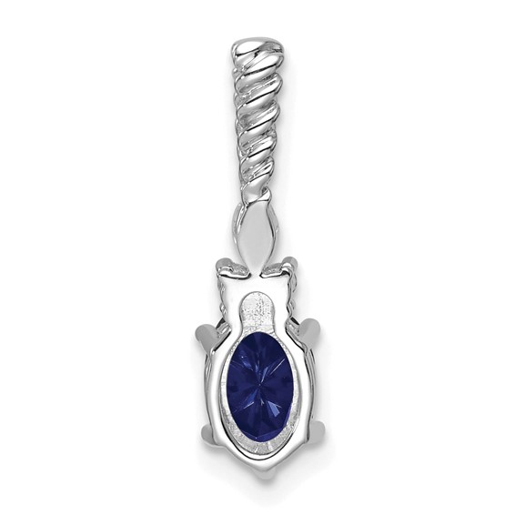 14K White Gold Diamond and 7x5 Oval September/Lab Created Sapphire Twisted Chain Slide