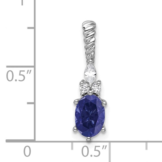 14K White Gold Diamond and 7x5 Oval September/Lab Created Sapphire Twisted Chain Slide