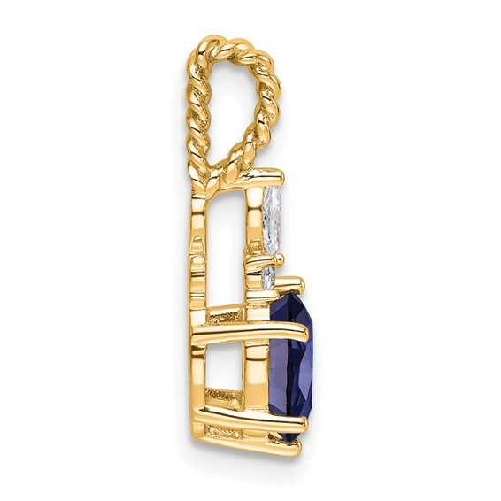 14K Diamond and 7x5 Oval September/Lab Created Sapphire Twisted Chain Slide