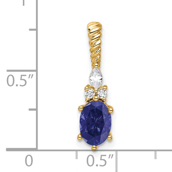 14K Diamond and 7x5 Oval September/Lab Created Sapphire Twisted Chain Slide