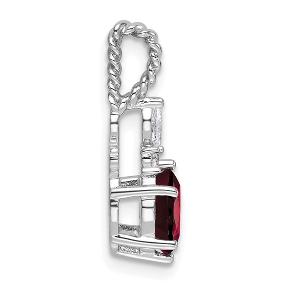 14K White Gold Diamond and 7x5 Oval January/Garnet Twisted Chain Slide