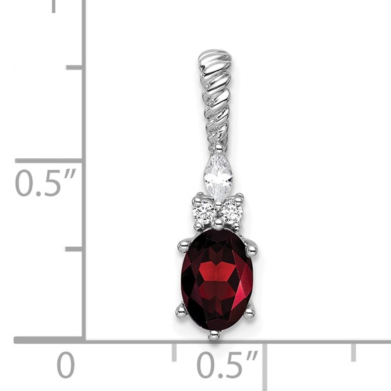 14K White Gold Diamond and 7x5 Oval January/Garnet Twisted Chain Slide