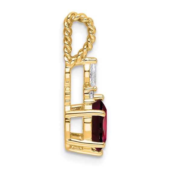 14K Diamond and 7x5 Oval January/Garnet Twisted Chain Slide