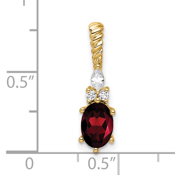 14K Diamond and 7x5 Oval January/Garnet Twisted Chain Slide