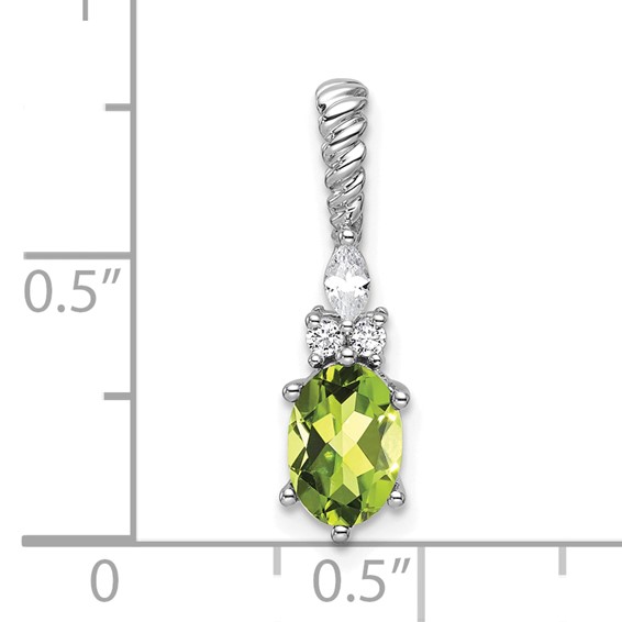14K White Gold Diamond and 7x5 Oval August/Peridot Twisted Chain Slide
