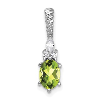 14K White Gold Diamond and 7x5 Oval August/Peridot Twisted Chain Slide