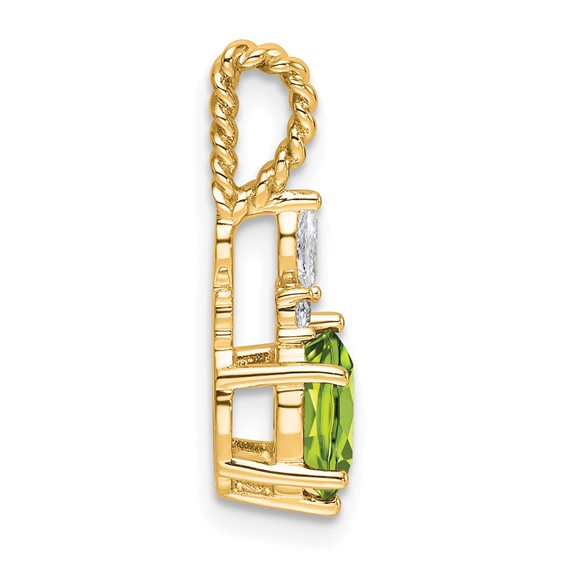 14K Diamond and 7x5 Oval August/Peridot Twisted Chain Slide