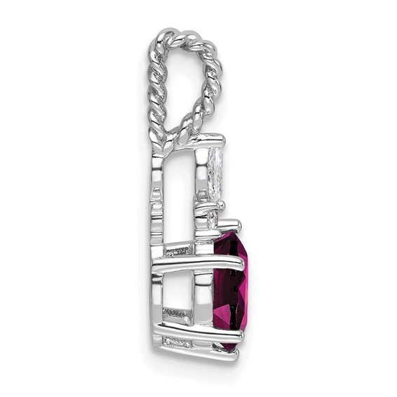 14K White Gold Diamond and 7x5 Oval June/Rhodolite Garnet Twisted Chain Slide