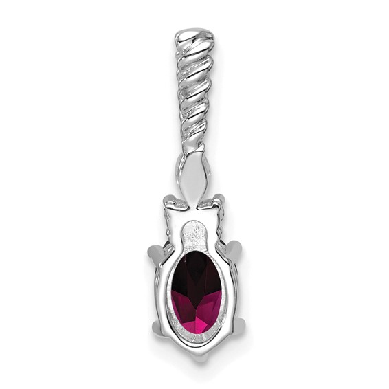 14K White Gold Diamond and 7x5 Oval June/Rhodolite Garnet Twisted Chain Slide