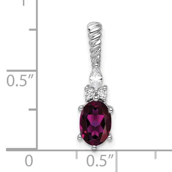 14K White Gold Diamond and 7x5 Oval June/Rhodolite Garnet Twisted Chain Slide