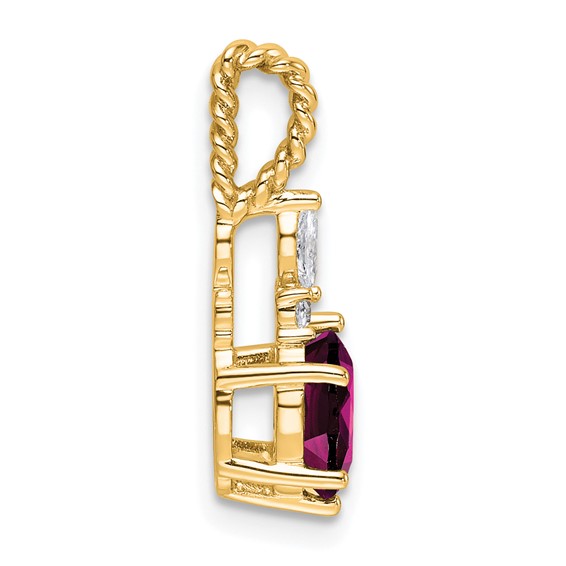 14K Diamond and 7x5 Oval June/Rhodolite Garnet Twisted Chain Slide