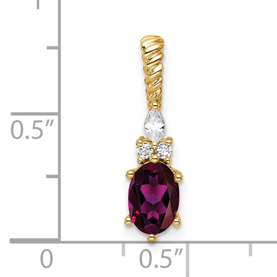 14K Diamond and 7x5 Oval June/Rhodolite Garnet Twisted Chain Slide