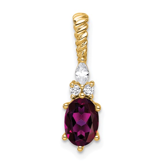 14K Diamond and 7x5 Oval June/Rhodolite Garnet Twisted Chain Slide