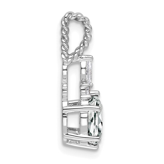 14K White Gold Diamond and 7x5 Oval April/White Topaz Twisted Chain Slide