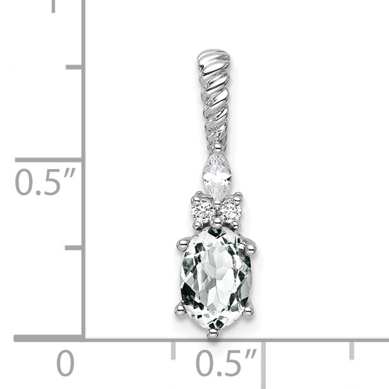 14K White Gold Diamond and 7x5 Oval April/White Topaz Twisted Chain Slide