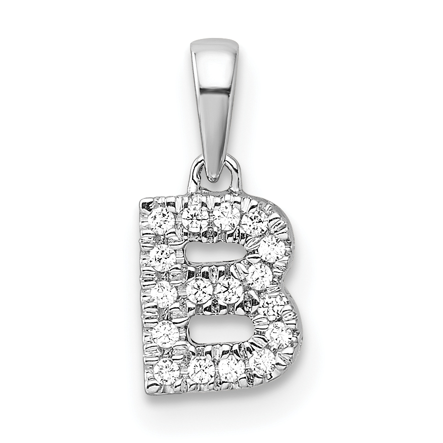 14K  White Gold Diamond Letter B Initial with Bail Pendant (PM9797B-009-WA)