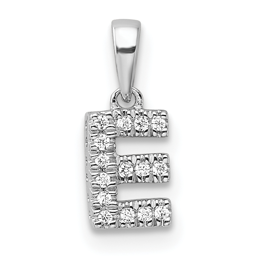 14K  White Gold Diamond Letter E Initial with Bail Pendant (PM9797E-006-WA)