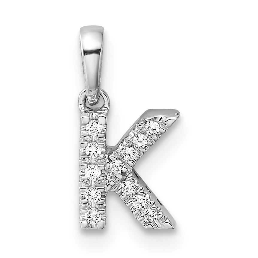 14K  White Gold Diamond Letter K  Initial with Bail Pendant (PM9797K-005-WA)