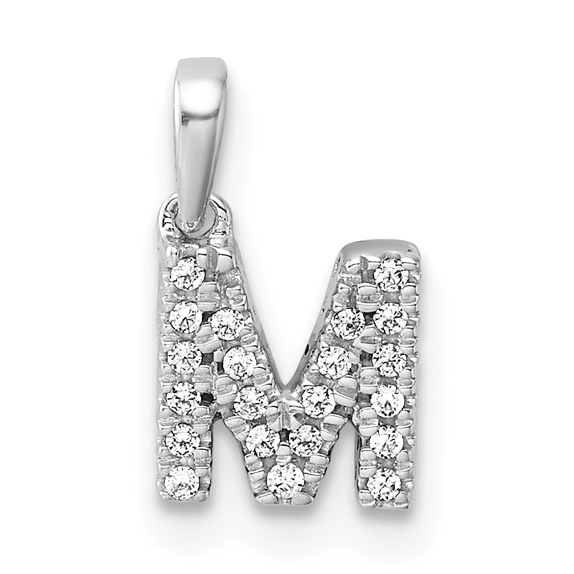 14K  White Gold Diamond Letter M Initial with Bail Pendant (PM9797M-009-WA)
