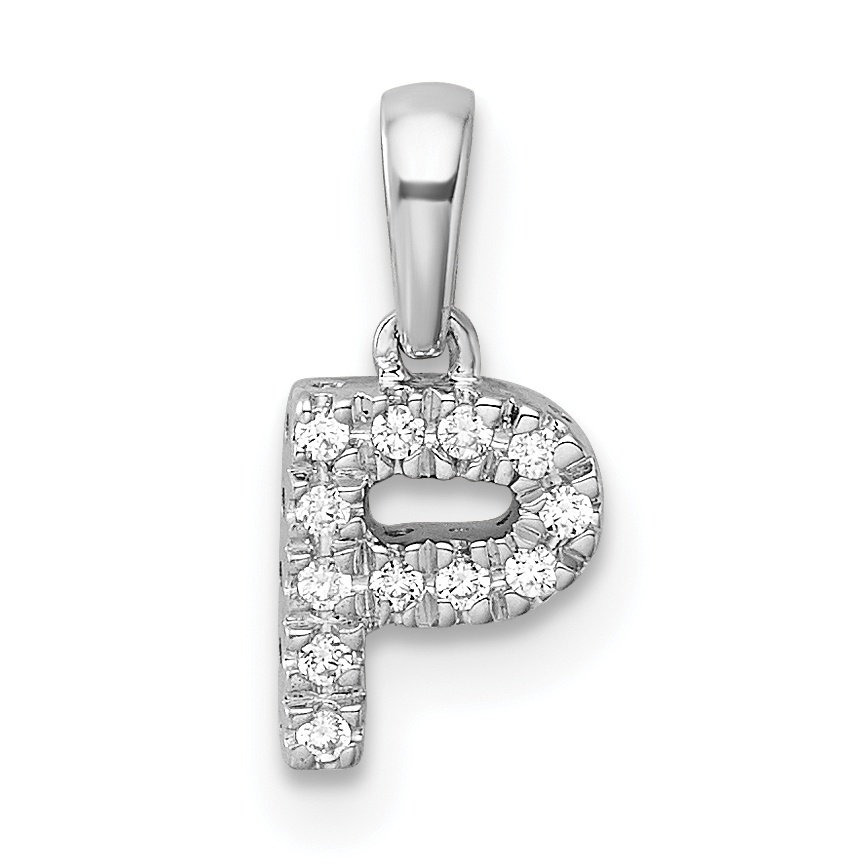 14K  White Gold Diamond Letter P Initial with Bail Pendant (PM9797P-006-WA)