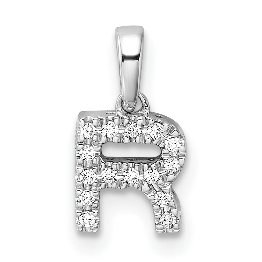 14K  White Gold Diamond Letter R Initial with Bail Pendant (PM9797R-008-WA)