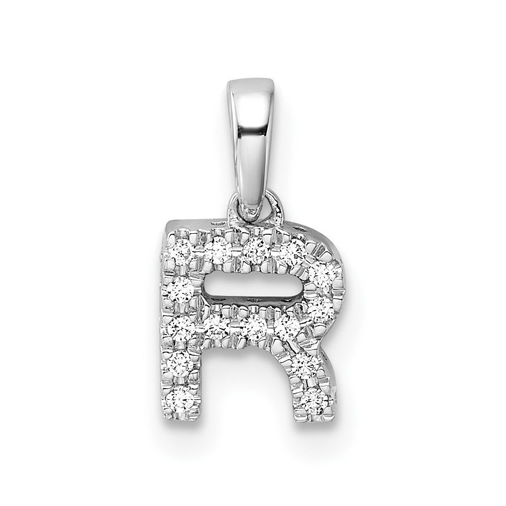 14K  White Gold Diamond Letter R Initial with Bail Pendant (PM9797R-008-WA)