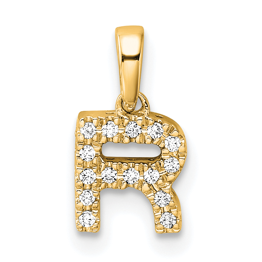 14K  Diamond Letter R Initial with Bail Pendant (PM9797R-008-YA)