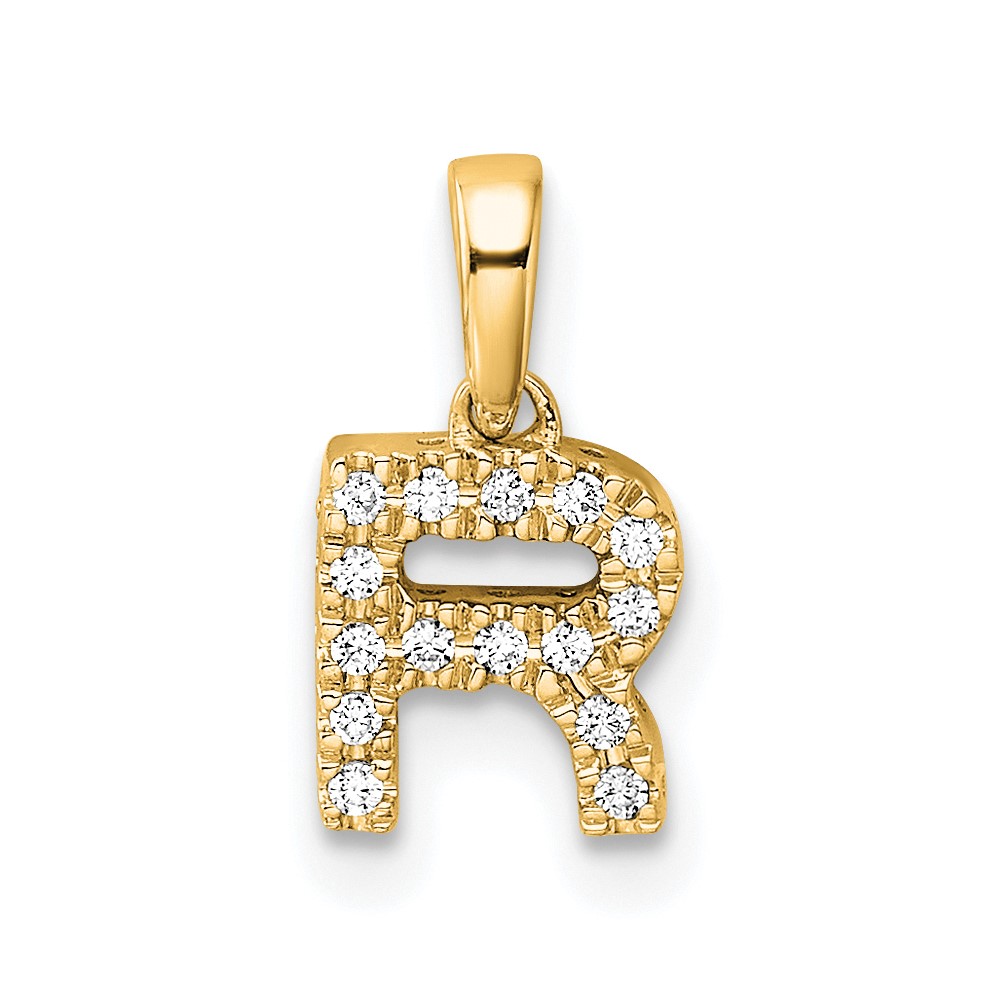 14K  Diamond Letter R Initial with Bail Pendant (PM9797R-008-YA)