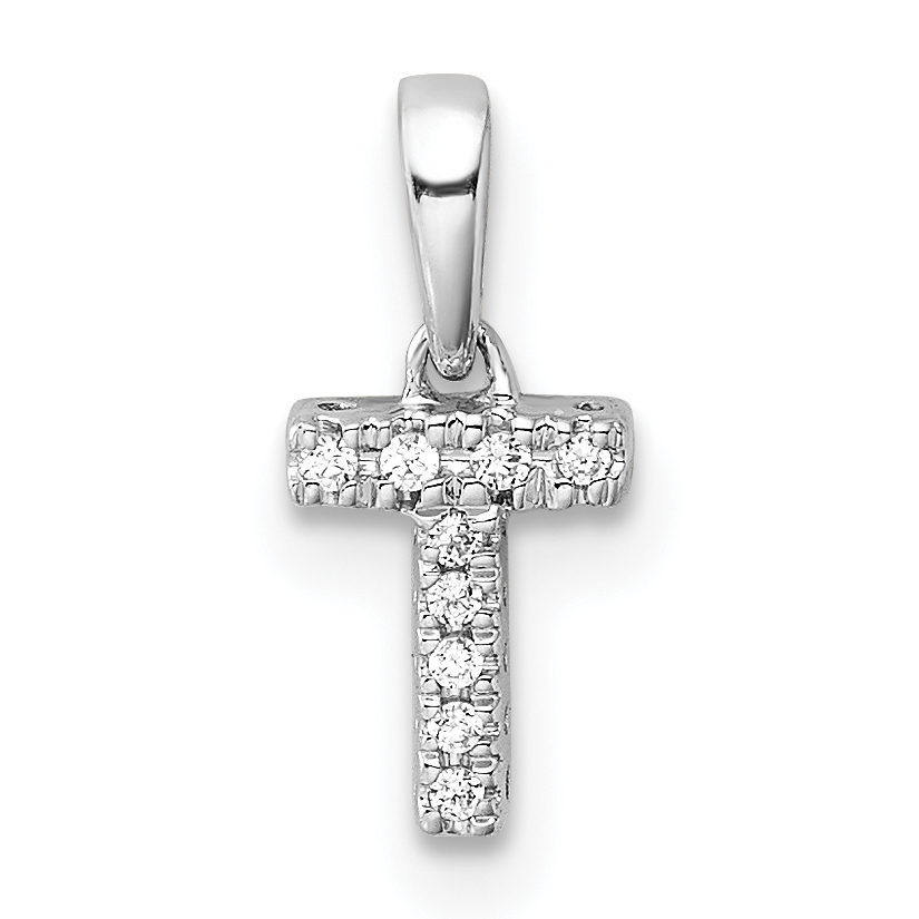 14K  White Gold Diamond Letter T Initial with Bail Pendant (PM9797T-004-WA)
